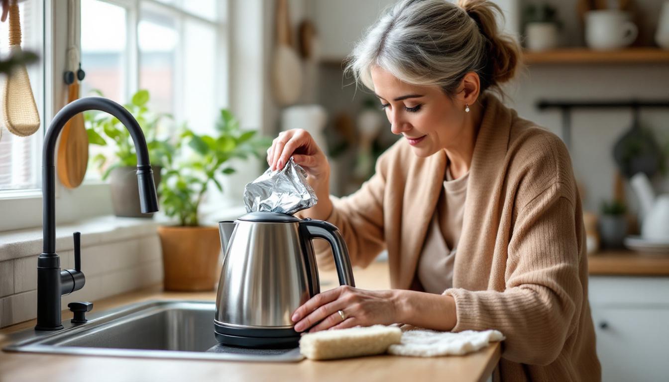 ontdek hoe u uw waterkoker eenvoudig en effectief schoonmaakt met alleen aluminiumfolie. herstel de glans van uw waterkoker met dit huisremedie.